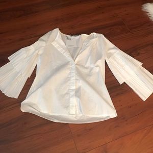 Ruffle sleeve white button down